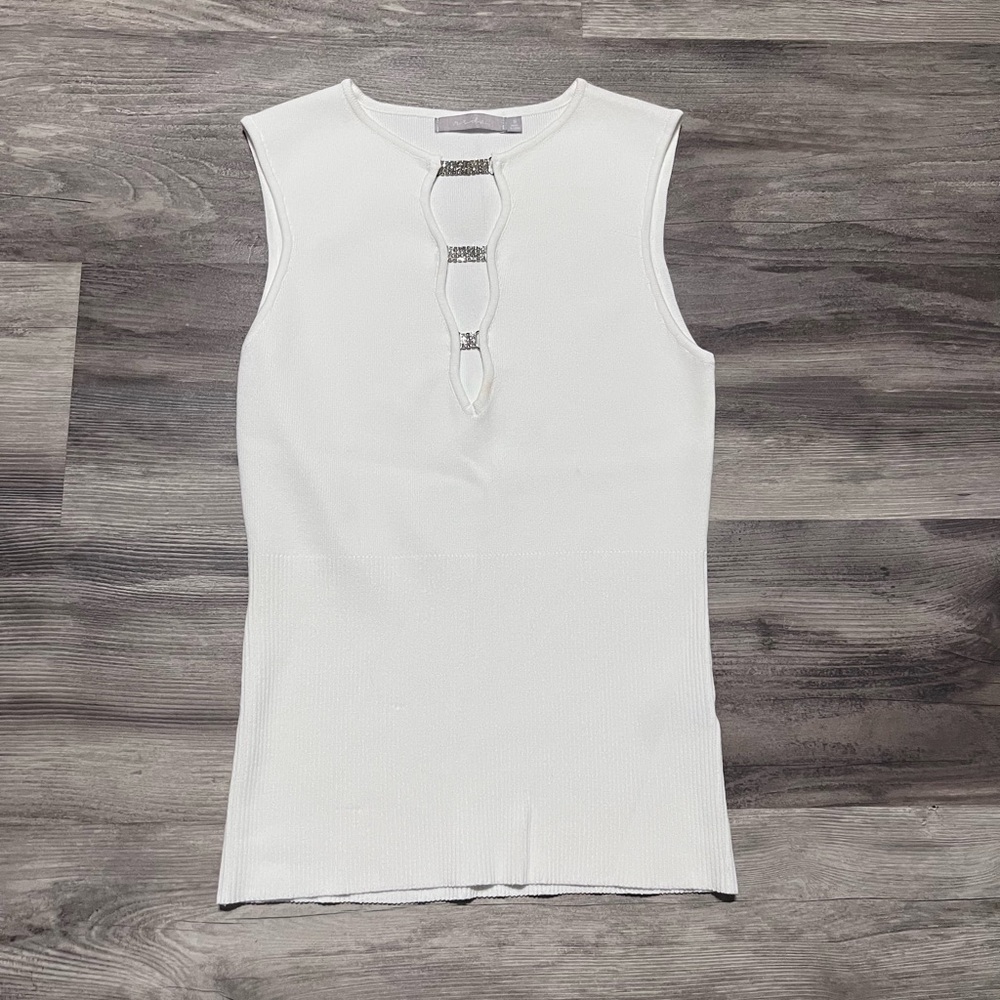 BKE White Tank Top with Silver Accents